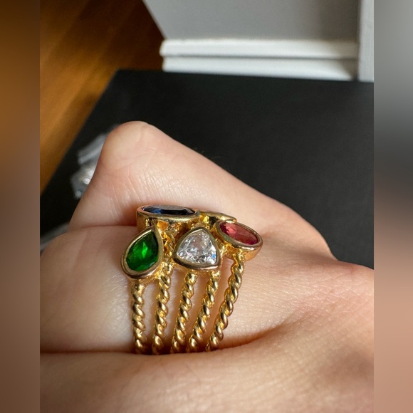 Gold Ring With Multi Colored Stones - Picture 2 of 4